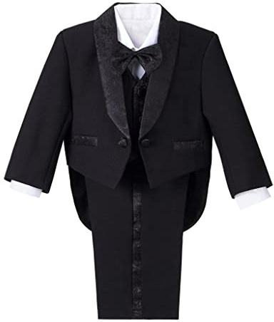 Lito Angels Liten Pojkar Svart Smoking Kostym & Blazers Formell Klänning Kläder Bröllopsoutfit 5 Stycken Set Ålder 3-4 år