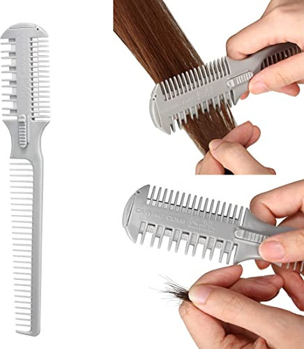 Peigne de Rasoir Double Face à Effiler les Cheveux - Coupe-Cheveux Double Tranchant avec Lame de Rasoir, Argent