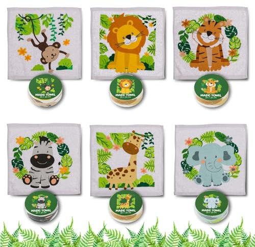 Bada Bing 6er Set Magisches Handtuch Tiere Safari Zoo Baumwolle Zauberhandtuch für Kinder Waschlappen ca. 30 x 30 cm 6fach s. Gastgeschenk Geburtstag Mitgebsel 74