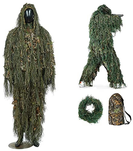 Ghillie Traje Woodland Camuflaje Ghillie Suit Poncho Hojas 3D Al Aire Libre Camuflaje Camo Capa del Cabo Traje De Camuflaje Camuflaje para Caza En Desiertos O Bosques
