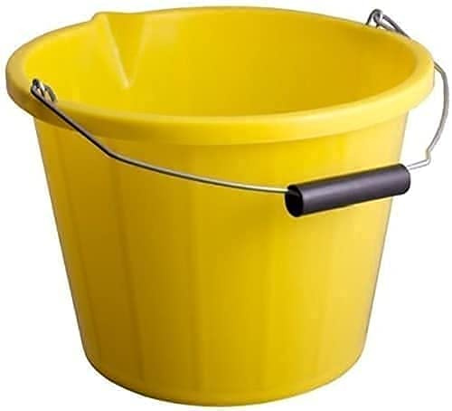 1 x Yellow Plastic Builders Bucket 3 Gallon 14 Litre Water Mixing Storage Strong with Handle and Spout Contractors Bucket Ideal for Home Garden Construction Trade Car Wash DIY Animal Feed Made in U.K.