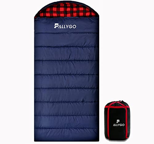 PALLYGO 0 Grad Schlafsack Baumwolle Flanell Schlafsäcke für Erwachsene Kaltes Wetter Camping Winter Zero Degree Warmes Wetter Groß und Hoch Links Reißverschluss