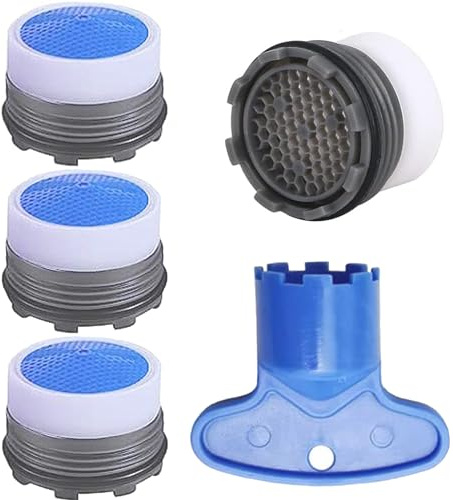 4PCS Faucet Aerator and 1PCS Faucet Aerator Key, 16.5mm Water Saving Flow Restrictor Set Replacement Parts for Kitchen High Speed Bathroom Sink Aerator (1.2GPM)