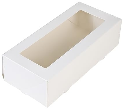 BrandNewCake® Tortenbox mit Sichtfenster - 25x10x9 cm - Kuchenbox aus Karton - 3 Stück - Weiß