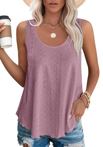 DUOEASE Débardeur d'été sans manches pour femme Mode estivale Col échancré T-shirt pour femme, Rose foncé., L