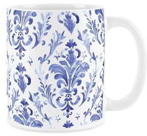 Blue Ink - Taza oriental de cerámica con diseño de azulejos griegos, color azul y blanco, regalo para té y café, bebidas calientes