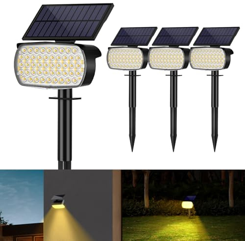 Solar Lights for Outdoors, 108 LED Super Bright Solar Garden Lights for Outdoors, IP67 Waterproof Solar Lights, 800 lm, 3000 K, Warm White Solar Path Lighting Spotlight, 3 Brightness Modes, Garage