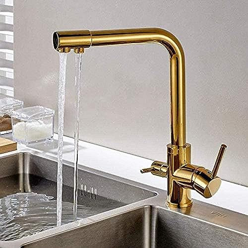 Rubinetto 100% Rame Finito Oro Girevole Rubinetto Dell'acqua Potabile Filtro Acqua A 3 Vie Depuratore Rubinetti Della Cucina Per Lavelli Rubinetti