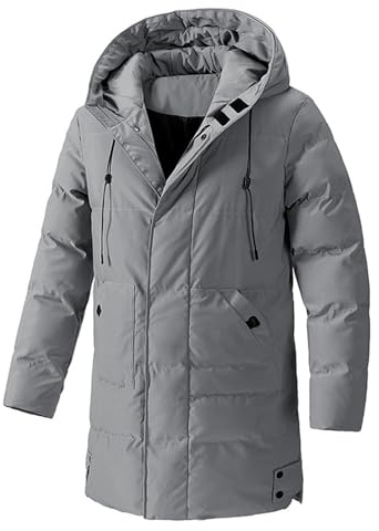 PODOLIXIA Veste matelassée pour homme - Longue - Avec capuche - Chaude - Épaisse - Veste d'hiver - Veste à capuche avec aspect duvet - Parka - Grande taille - Veste d'extérieur rembourrée, gris, 7XL