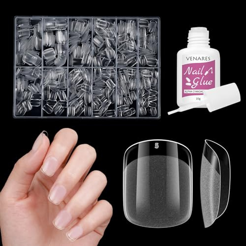 Quadrat Kunstnägel Kurz, Venares 500 Stück Soft Gel Tips für Gelnägel, 12 Größen Ultra Kurze Full Cover Nail Tips Square Nageltips für Gelnägel