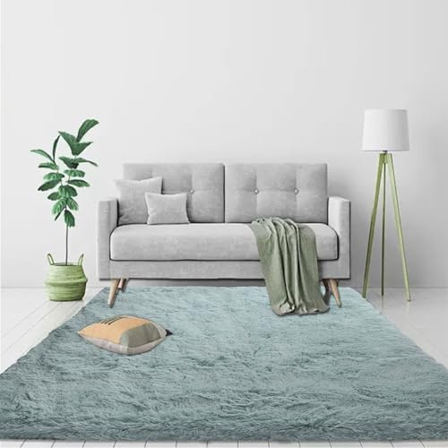 CUIMEI Waschbarer Teppich 95 x 110 cm, Waschbar, Flauschige Oberfläche, Robust, Spitzenqualität, Pflegeleicht, in Vielen Farben & Größen, Kleine Flauschige Teppiche, Grau Blau