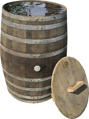 Fassl Baron Holzfass mit Deckel 300 Liter Regentonne gebrauchtes Weinfass Regenfass Barriquefass Eiche Wasserfass Tonne Bottich Fass