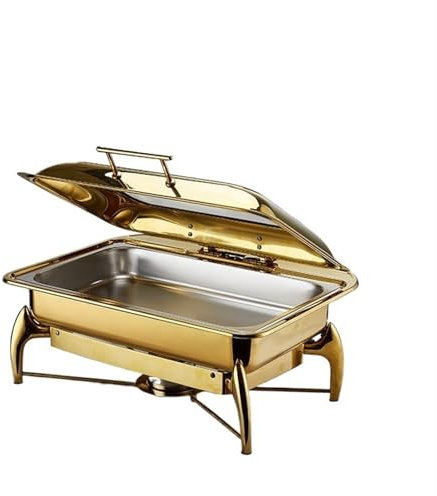 Ayztantine Chafing Dishes for Buffet Factory Direct Sale Buffet Stove Luxury All Gold Four Legged Chafing Dish Electric Use Fuel 6L/9L(Rectangle gold)