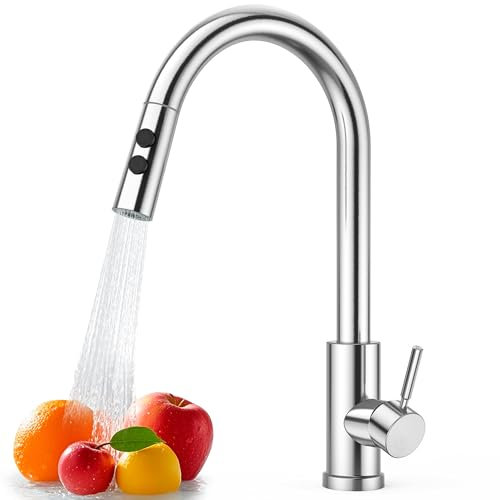 Wasserhahn Küche Ausziehbar, 360° drehbarer Spültischarmatur mit Brause, 2 Strahlarten – Hochdruck Mischbatterie Küche Edelstahl für Spüle und Doppelspüle