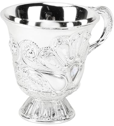 Copas de Vino Vintage, Copa de vaso Gema de metal, Copa de Oro Antiguo, Copa real en relieve Ornamentos europeos Cáliz de vinos para el gabinete de exhibición del bar (Manejar plata)
