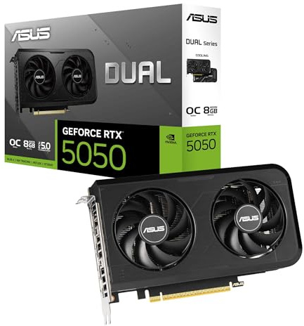 ASUS Dual GeForce RTX 5050 8 Go GDDR6 OC Edition (PCIe 5.0, 8 Go GDDR6, DLSS 4, HDMI 2.1b, DisplayPort 2.1b, 2 emplacements, conception de ventilateur axial-tech, technologie 0dB, double BIOS et plus)