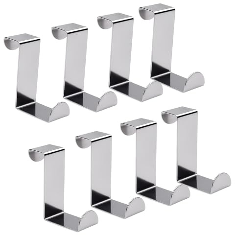 pawpoem 8 PCS Percha Puerta Juego, Colgador Puerta Acero Inoxidable sin Taladro, Perchas para Puertas Reversibles, Perchero Puerta Baño y Dormitorio, Ganchos Resistente para Toallas, Ropa y Abrigos