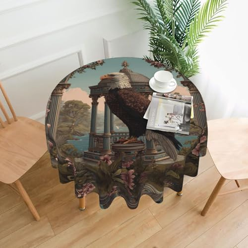 VVXBHGR Eagle on the Pavilion Prints Round Decorative Tablecloth 60 in for Indoor and Outdoor Dining, Parties, Weddings