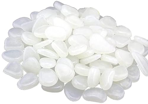 300 Leuchtsteine für Garten, Aquarium & Dekoration – Glow in the Dark Kieselsteine, Wetterfeste Deko-Pebbles in Weiß/Blau für Wege, Beete, Vasen