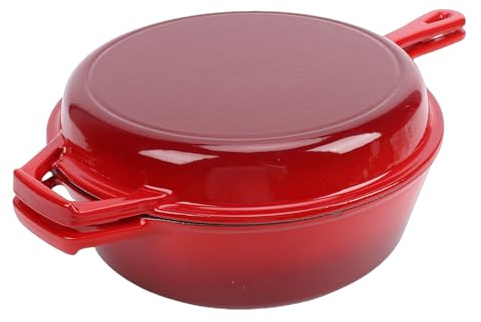 SUNGOOYUE Brasiera con Coperchio, Padella in Ghisa Pentola da Forno Olandese 4QT Padella Rotonda di Grande capacità per Cottura in Forno Multiplo Pentole per Famiglia