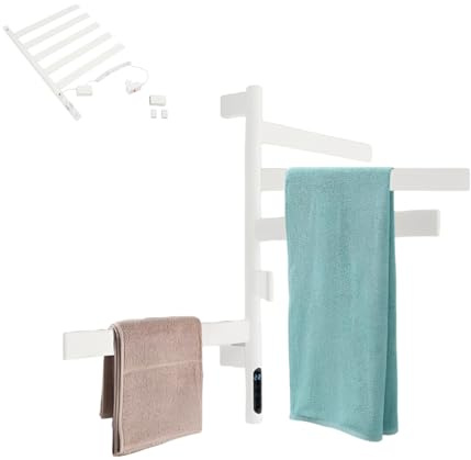 Armanyya Scaldasalviette elettrico, con rotazione di 180°, per bagno, 5 aste, timer 1-9H, termostato da 30 a 70 °C, display a LED, scaldasalviette, colore: bianco