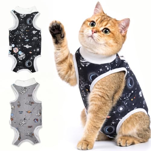 Avont 2-Pack Cat Recovery Suit for Spay Healing -Space M 2026 New | Breathable, Durable Cat Onesie for Cats After Surgery female; Snug, non-slip fit; Machine washable; No cone required
