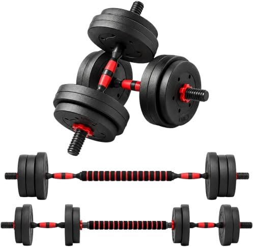 HOMCOM 2 i 1 hantlar set justerbar hantel skivstång | Professionell, dumbbell, styrketräning och tyngdlyftning, för hemmafitness