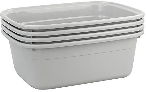 Fiazony 14-Quart Gray Plastic Wash Tub/Dish Pan Basin, Set of 4