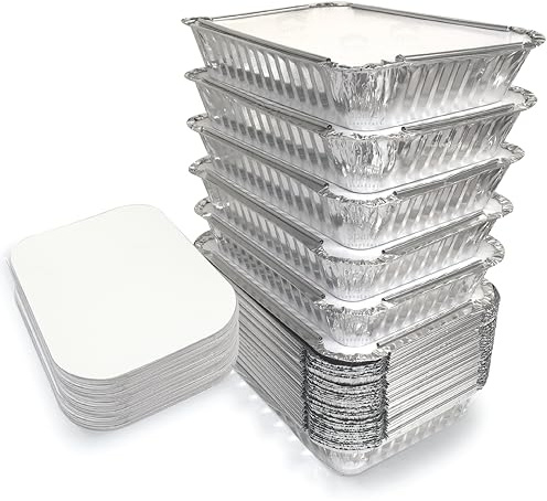 Spare Essentials 55 Pack - 2.25 LB To Go Aluminum Containers with Lids - Heat Proof Foil Tins for Meal Prep, Take Out, Freezer Meals
