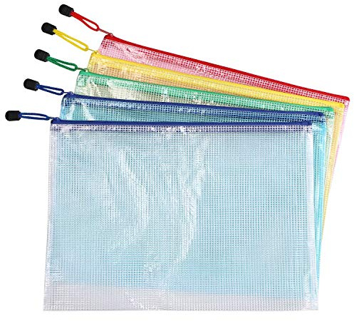 Vicloon Pochette en PVC Zip Document Dossier,A4 Chemise Paquet Portefeuille Zip Sac de Dossier Stockage Sacs à Glissière pour Articles de Bureau Accessoires de Voyage,5 Couleurs (5 Pcs)