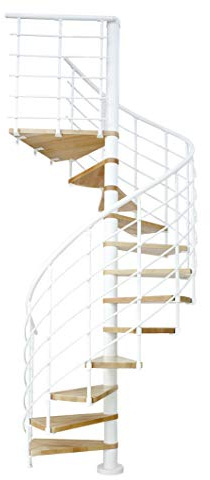 DOLLE Spindeltreppe Oslo Buche lackiert 12 Stufen / 13 Steigungen Höhe 273-299 cm Durchmesser 140 cm Unterkonstruktion Weiß pulverbeschichtet