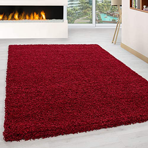 HomebyHome Shaggy Teppich Läufer Flur 100x200 cm - Shaggy Teppich Hochflor Rot Extra Weich und Flauschig - Bettvorleger Teppiche für Schlafzimmer - Waschbarer Küchenläufer - Carpet, Halı, Kilim