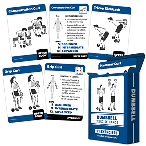 QUICKFIT Hantel-Übungskarten – Fitness-Spielkarten mit über 50 Hantel-Workouts – 6,3 x 8,9 cm (Standard-Spielkartengröße)