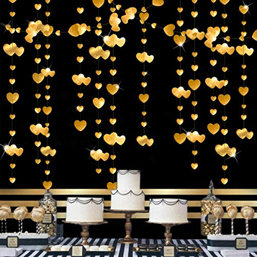 pinkblume 52Ft Gold Herz Partyset Doppelseitig Metallisches Papier Banner Streamer für Verlobung Jahrestag Hochzeit Valentinstag Brautparty Dekoration