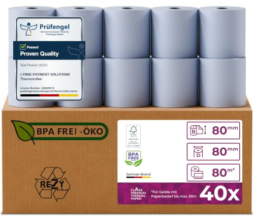 Phenolfreie ÖKO Thermorollen/Bonrollen/Kassenrollen / 80mm x 80m x 12mm (80x80x12) für alle gängigen Thermopapier Kassen-Bondrucker