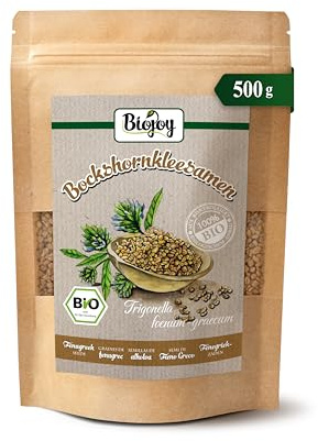 Biojoy Ekologiska hela bockhornsklöverfrön, indiska, te, 500 g | Från Indien, grobart, perfekt för te, som krydda, för odling och groddning, Trigonella foenum-graecum L.