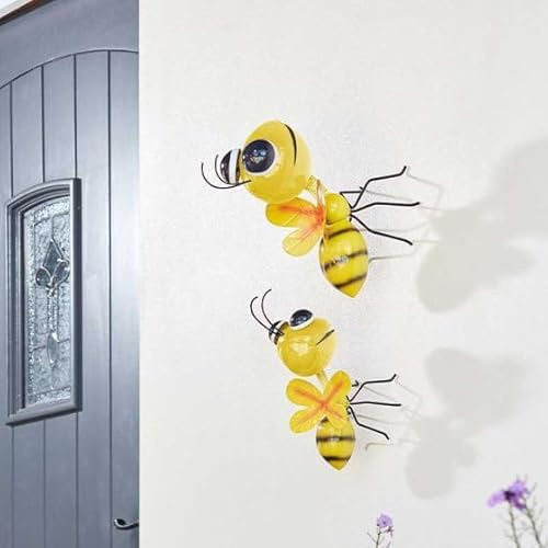 Garden Mile Large Buzee Bee Hanging Garden Ornaments For Fences And Walls All Year Round Outdoor Wall Art For Gardens Hand Painted Metal Wall Art For Garden Decorations