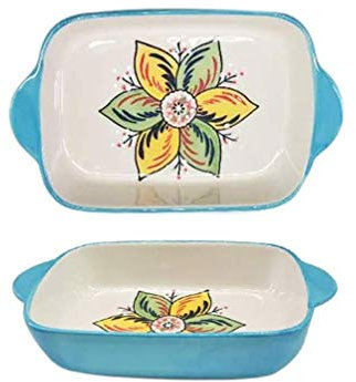 SMSOM Ceramica Piccola teglia da Forno Set di bakeware - Colore Verniciato Porcellana Rettangolare teglia per Verdure, Lasagna, casseruola, Pane, Brownie - Set di 2, 4 Colori (Color : Blue)