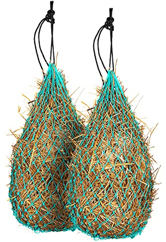 Majestic Ally 2 pcs 42 Long and 2.0x 2.0 Holed Hay Net for Horses, Adjustable Travel Feeder, Regulate Intake of Hay hence Improve Digestion and Reduce Waste (Turquoise) (Turquoise)