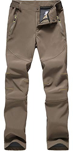 JOMLUN Pantaloni da trekking da donna, impermeabili, in softshell, imbottiti, in pile, invernali, caldi, da trekking, funzionali, ad asciugatura rapida, beige., L