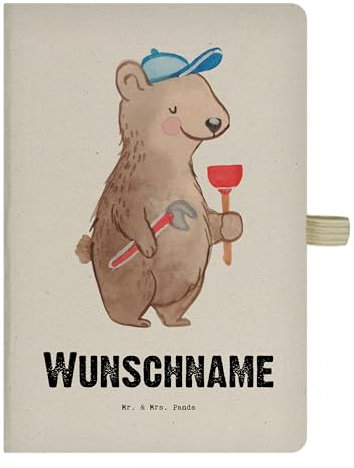 Mr. & Mrs. Panda DIN A4 Personalisiertes Notizbuch Klempner Herz - Personalisierte Geschenke, Bauklempner, Meister, Namen, Namensbuch, Notizbuch mit