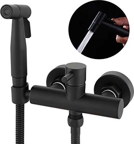 Gaosin Handheld Bidet Sprayer Warm Water Bidet Hand Held Sprayer Shattaf Bathroom Attachment for Toilet with Brass Hot and Cold Mixing Valve Wall Mounted Matte Balck