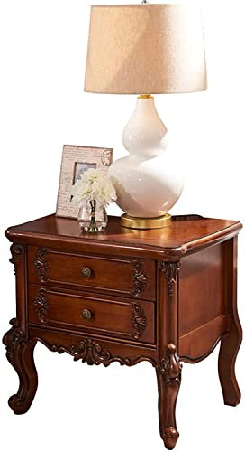 Mesita De Noche Americana De Madera Maciza, Mesita De Noche Simple Para Dormitorio, Mesita De Noche Retro Con 2 Cajones, Cajonera Gabinete De Almacenamiento 58X43.5X56CM (Color:Mesita De Noche Cereza)