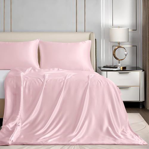 Homiest 48x72 Weighted Blanket Duvet Cover, Blush Pink Satin With 8 Ties, Silky & Removable Zippered Twin Heavy Blanket Cover for Adults