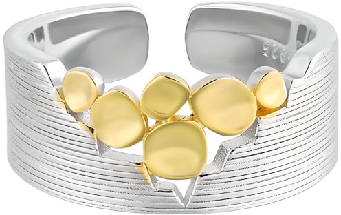 NicoWerk Damen Silberring cut out aus 925 Sterling Silber Vergoldet mit Struktur Glänzend Breit Kreis Verstellbar Offen SRI995