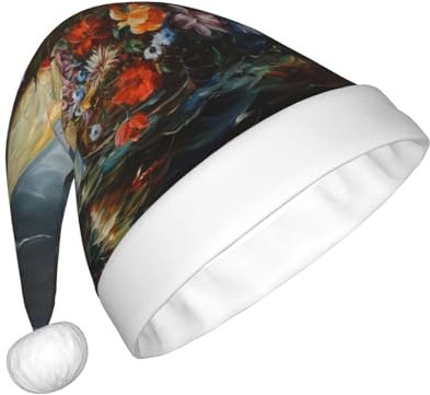 VTCTOASY Kunstdruck, Weihnachtsmannmütze, Unisex, Plüsch-Weihnachtsmütze, niedlicher Weihnachtsmütze für Neujahr, festliche Party