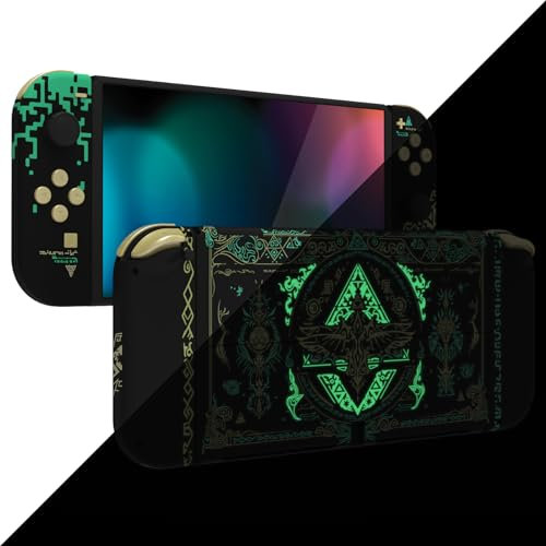 eXtremeRate Coque pour Nintendo Switch OLED Console Accessoires avec Bouton Coloré & Support,Coque Joycon,Totem of Kingdom Noir