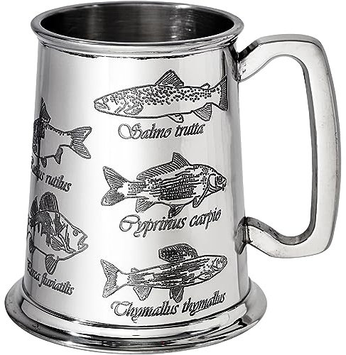 I LUV LTD Estaño Jarro 1 Pinta con Peces y Sus Nombres Latinos Puro Pesado Indicador Cerveza Jarro Posibilidad de Grabado Regalos Personalizados para Hombres y Mujeres