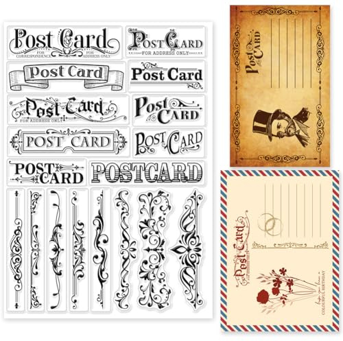 GLOBLELAND 8.27x5.83Zoll Vintage Postkarten Spitze Transparente Stempel für Scrapbooking Spitzenecke Klare Stamps Trennlinie Spitze Silikonstempel Für Kartengestaltung DIY