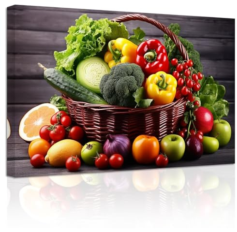 ZXHYWYM Küchenbilder Buntes Gemüse Bild Verschiedene frische Früchte Leinwanddrucke für Küche Restaurant Esszimmer Dekor Gerahmt (Bild-2, (40.00 x 60.00 cms))